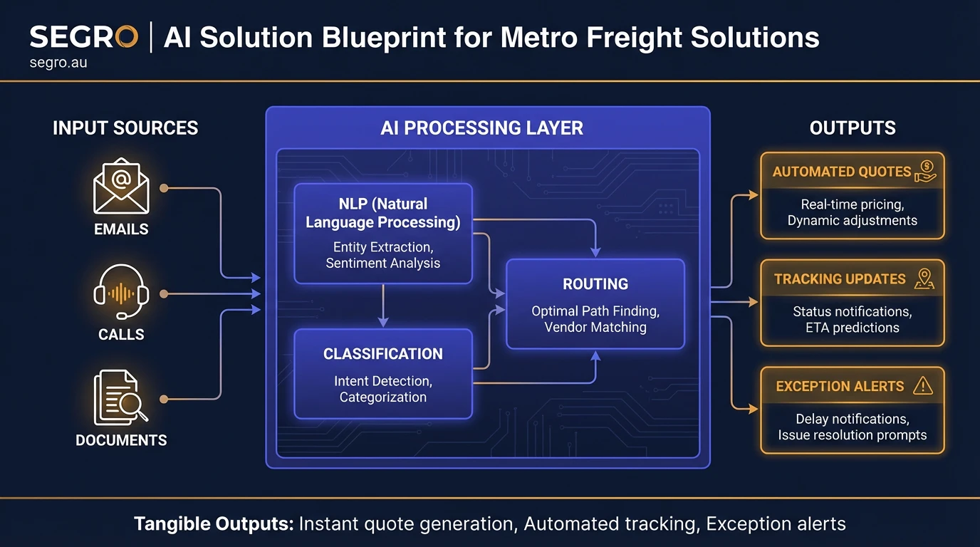 AI System Blueprint — connecting inputs, automation, and tangible outputs in a single architecture