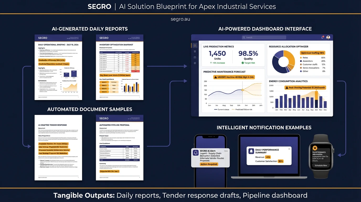 Output Blueprint — showing what an AI system produces for the business day to day